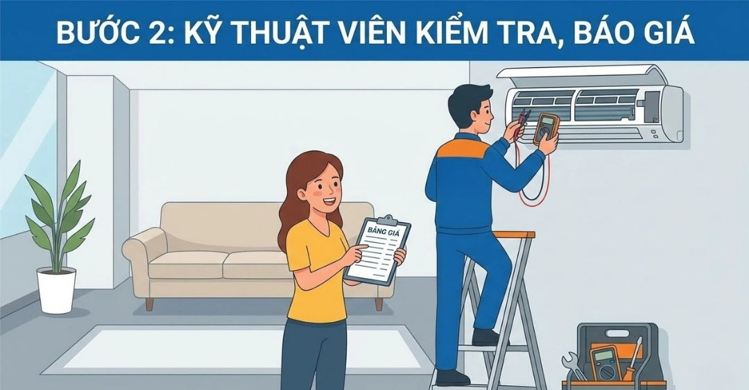 Bước 2: Kỹ thuật viên kiểm tra, báo giá